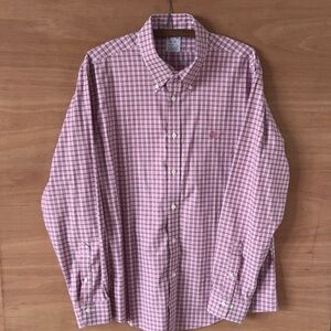 Brooks Brothers Regent Fit Oxford button down shirt men's sz L plaid pink cotton